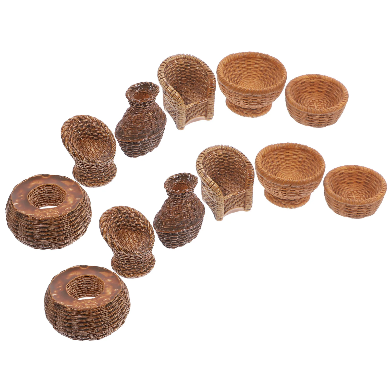 

12 Pcs Resin Simulated Bamboo Weaving Tiny Basket Small Dollhouse Funny Decor Miniature Storage Ornament