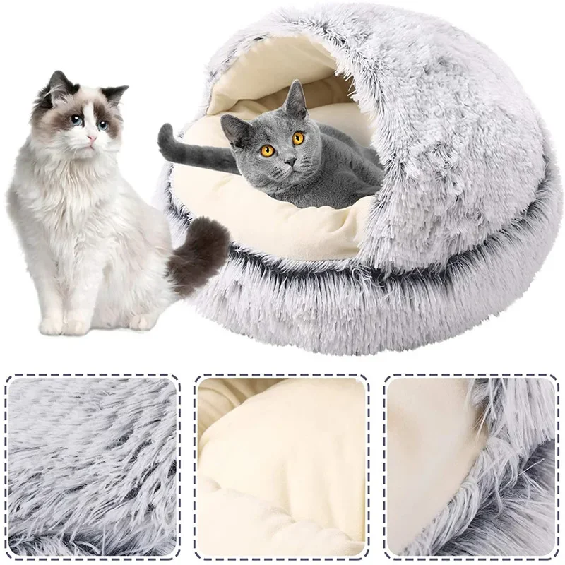 New Warm Dog Bed Cat Mat Round Plush House Sofa Soft Sleeping Pet Basket For Dogs Cats Nest 2 In 1 Pet Bed Pet Cushion Supplies