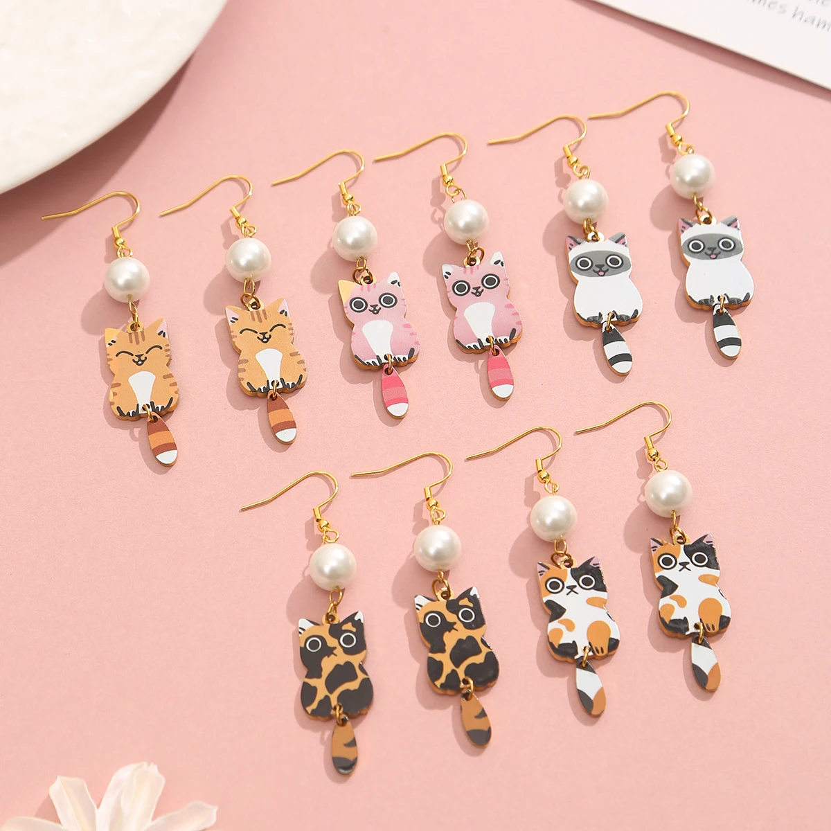 SOVOB Cartoon kitten Charm Earrings For Women Fashion Earrings 18K Gold-plated Women's Stainless Steel Valentines Jewelry Choice