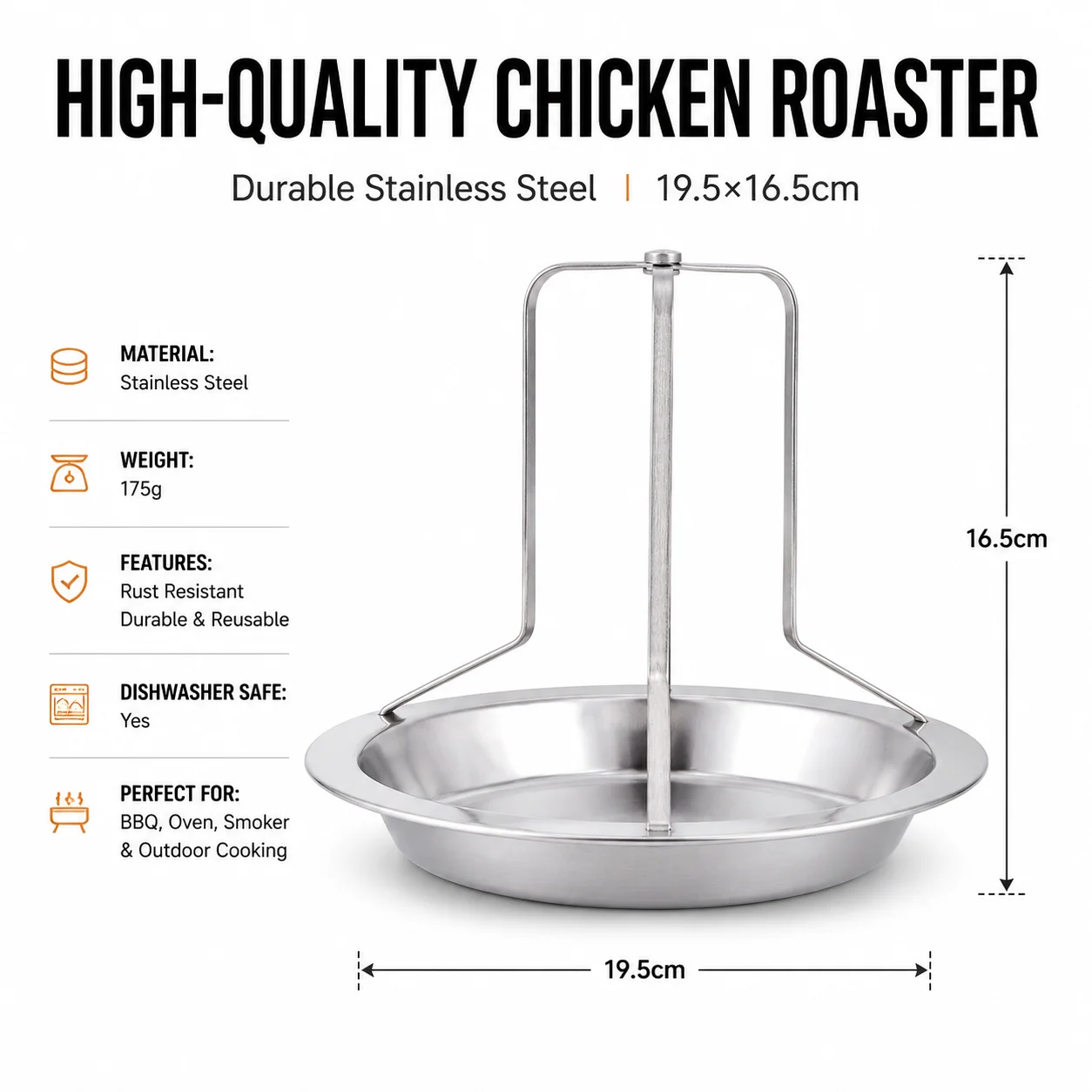 Chicken Roaster Rack Stainless Steel Vertical Chicken Roasting Rack Stand with Roasting Pan for Grilling Baking Smoking