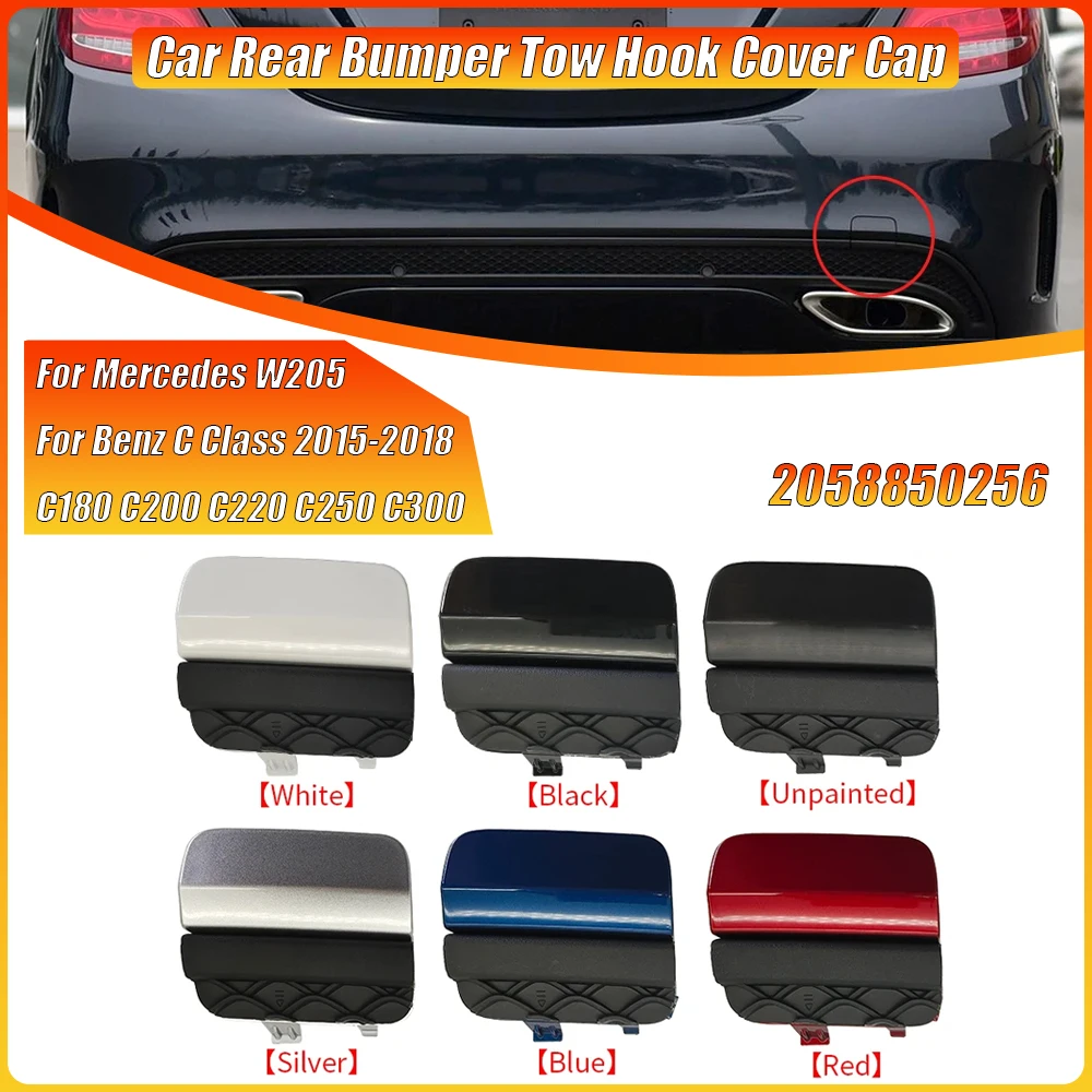 Black White Car Rear Bumper Tow Hook Cover Cap for Mercedes W205 for Benz C Class 2015-2018 C180 C200 C220 C250 C300 2058850256