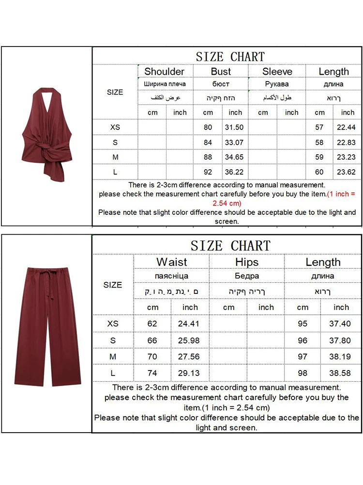 TRAF 2024 Women Solid Halter Top Pant Suits Fashion Asymmetrical Backless Side Zipper Tank Top Wide Leg Trouser Causal Sets