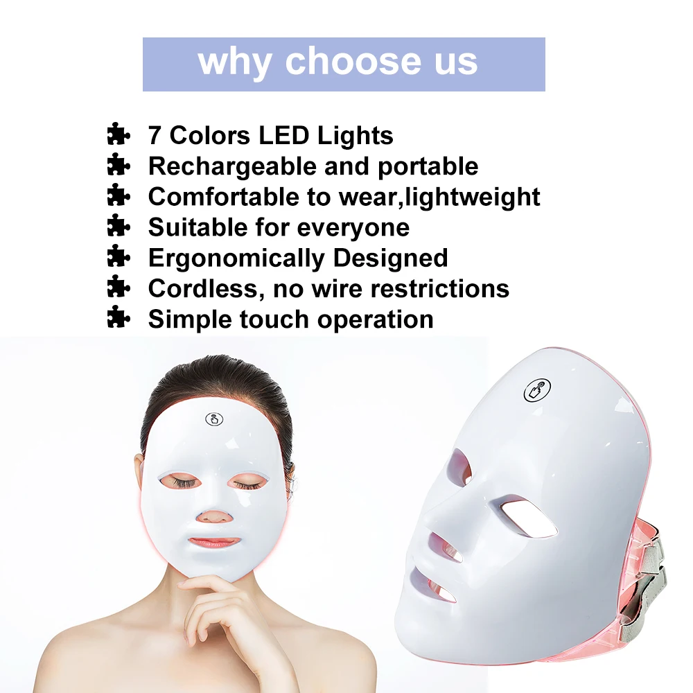 7 Colors Photon Therapy Led Facial Mask USB Charge Skin Rejuvenation Anti Acne Beauty Device Skin Brightening Mask