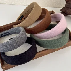 Retro Woolen Plush Fabric Wide Headband Solid Color Hair Bands For Woman Temperament Hair Hoop Female Fashion Hair Accessories