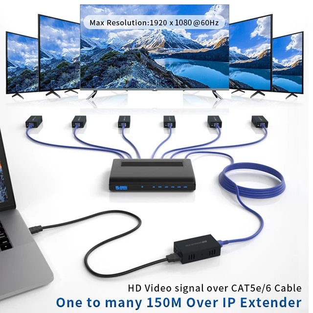 200M HDMI Extender Over Single Cat5e/6 HDMI to rj45 Over IP/TCP by Ethernet Switch One to Multiple Monitors 1080P Video Extended