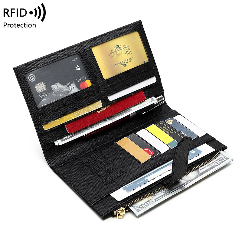 Western RFID Blocking PU Leather Hasp Zipper Long Women Wallet Large Capacity Passport Holder Multi-functional Purse forLadies