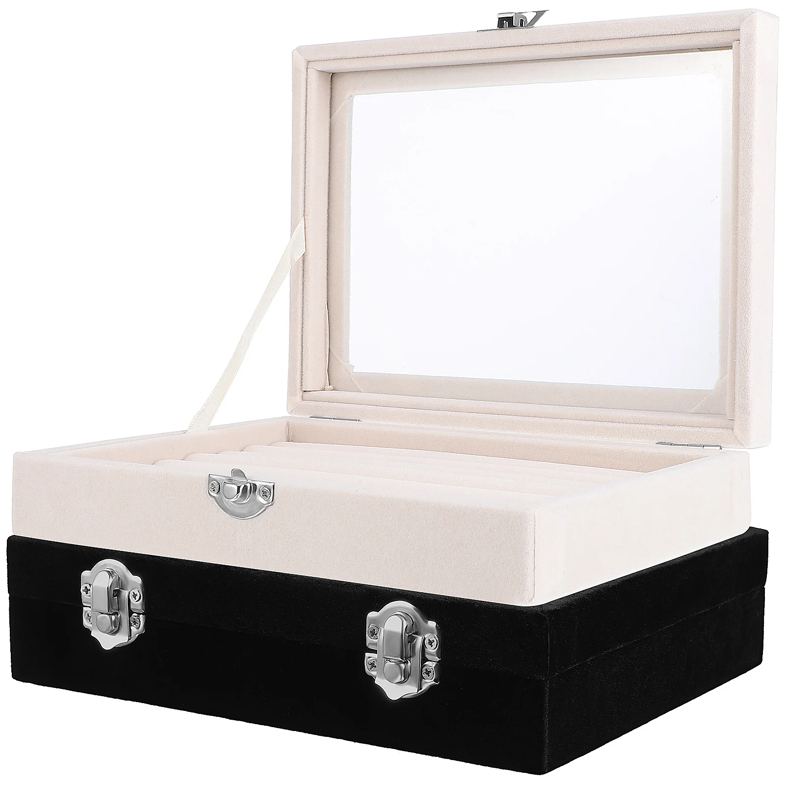 

2 Pcs Jewelry Display Box Wooden Velvet Ring Storage Case for Earrings Brooches Cufflinks Accessories ganize Secure