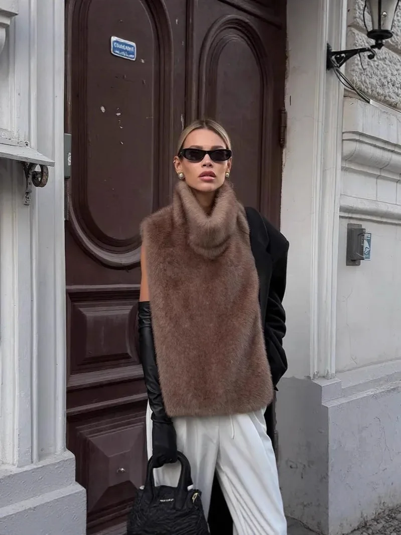 

Faux Fur Detachable Collar Coats Womens Zebra Knitted Outdoors Elderly Biker Style Wraps Padded Contrast Coffee Pockets Good Ins