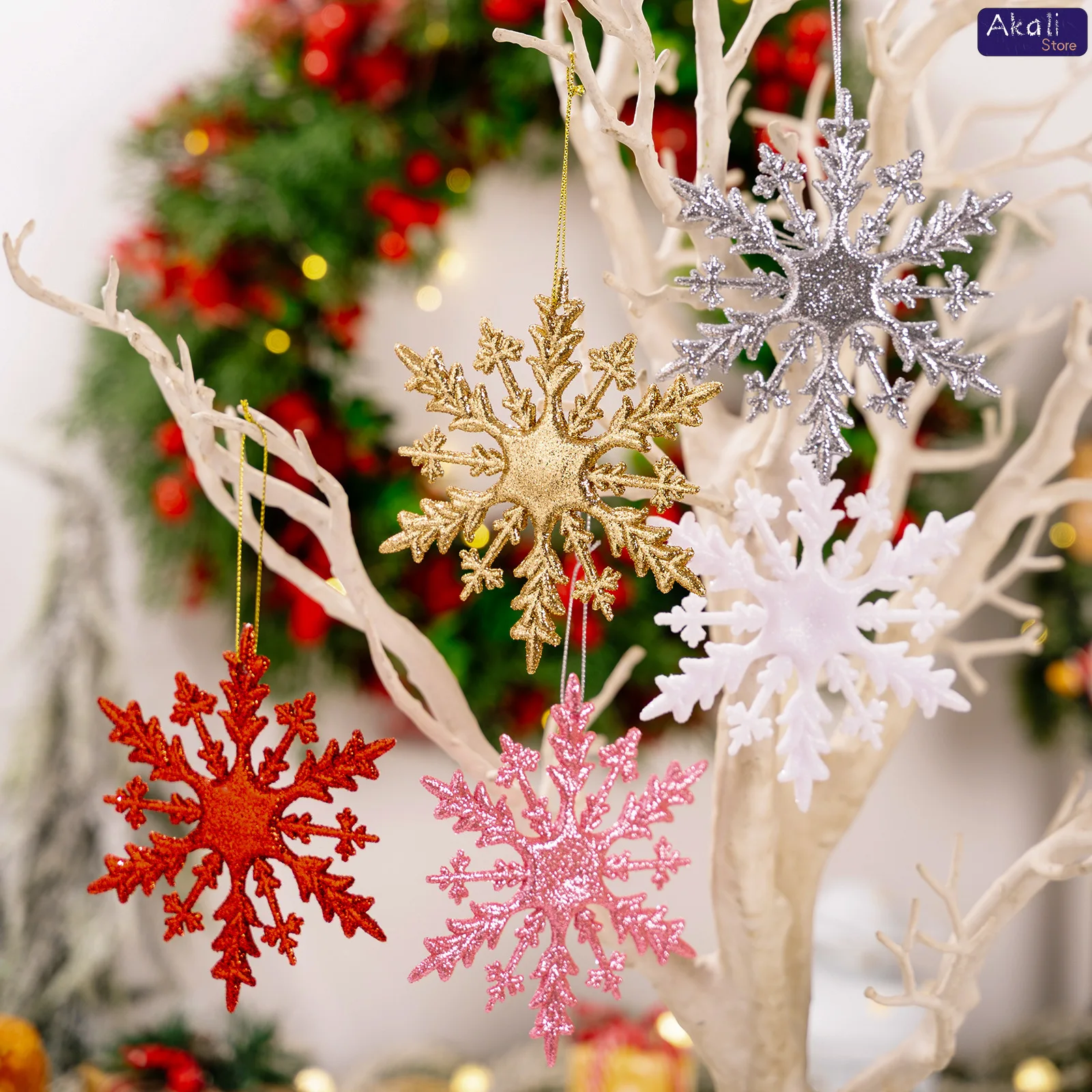 6 قطعة بولي كلوريد الفينيل بريق ندفة الثلج عيد الميلاد الحلي مجموعة زينة معلقة ملونة لعيد الميلاد شجرة نافذة حفلة ديكور المنزل عطلة #1