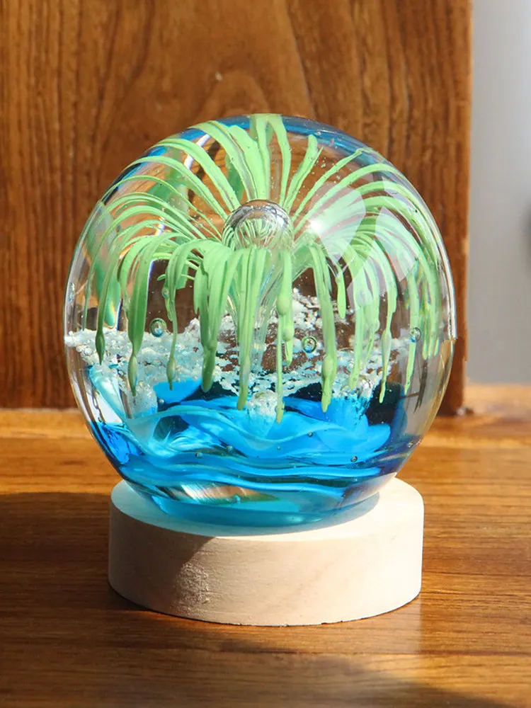 Creative Ocean Night Light Glass Crystal Ball Home Decorative Item Nordic Style Handmade Living Room Tabletop Decoration