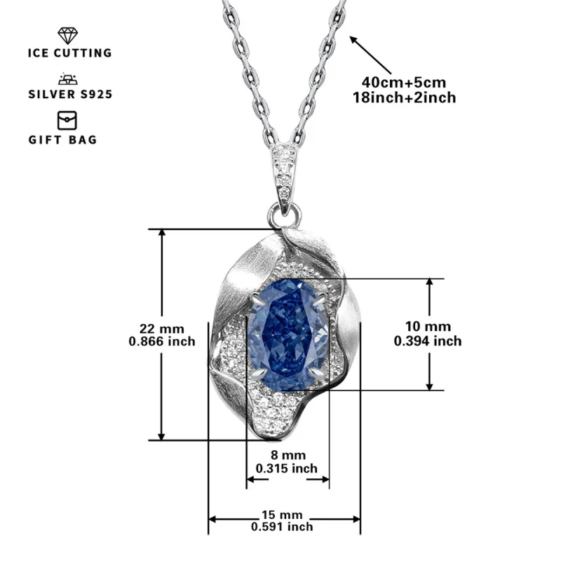 S925 silver plated platinum and golden Oval cut 8*10MM synthetic cubic zirconia pendant for women necklace fine jewelry gifts