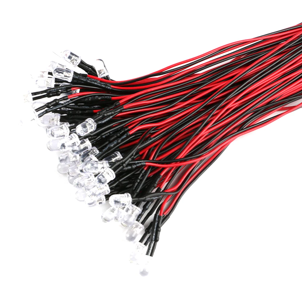 5pcs 3mm F3 LED 5V-12V 0.1W 20cm With Wire Pre-wired White Red Green Blue Yellow Diode Lamp Light Decoration Emitting