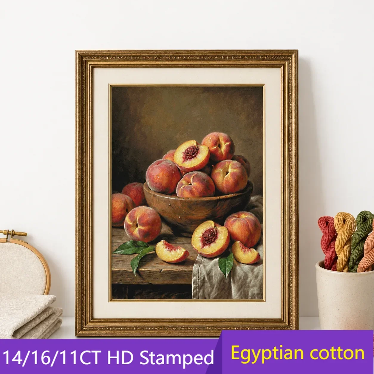 [ZZ8403-Peaches on t] DIY Stamped Cross Stitch Kit 11CT 14CT 16CT 18CT, Preprinted Fabric, Creative Needlework Project