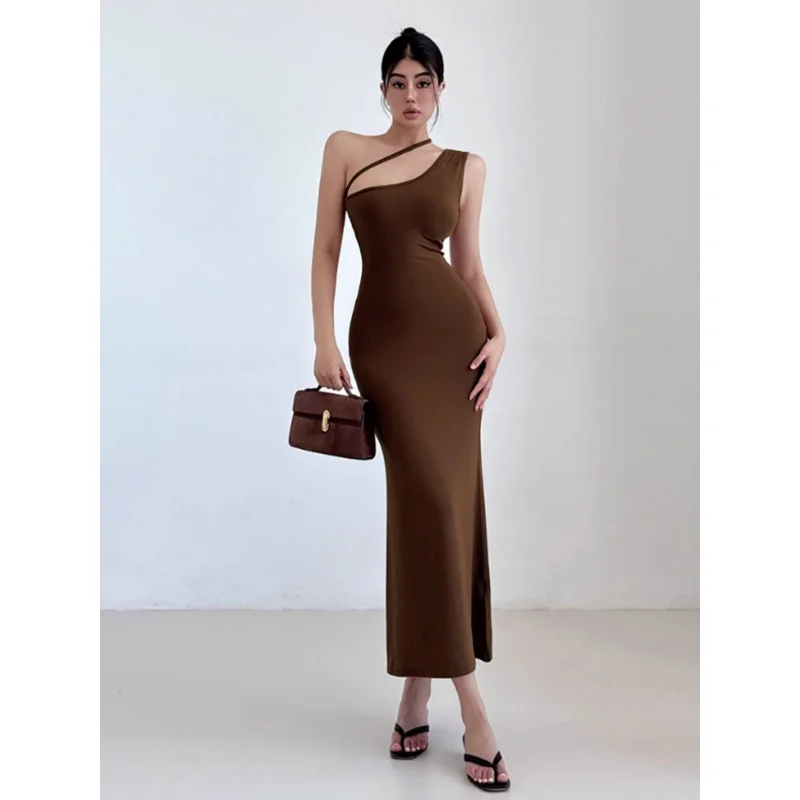 

Cool and Chic Sister Style Dress2025Spring Summer New Women's Asymmetrical Neckline Ankle-Length Dress