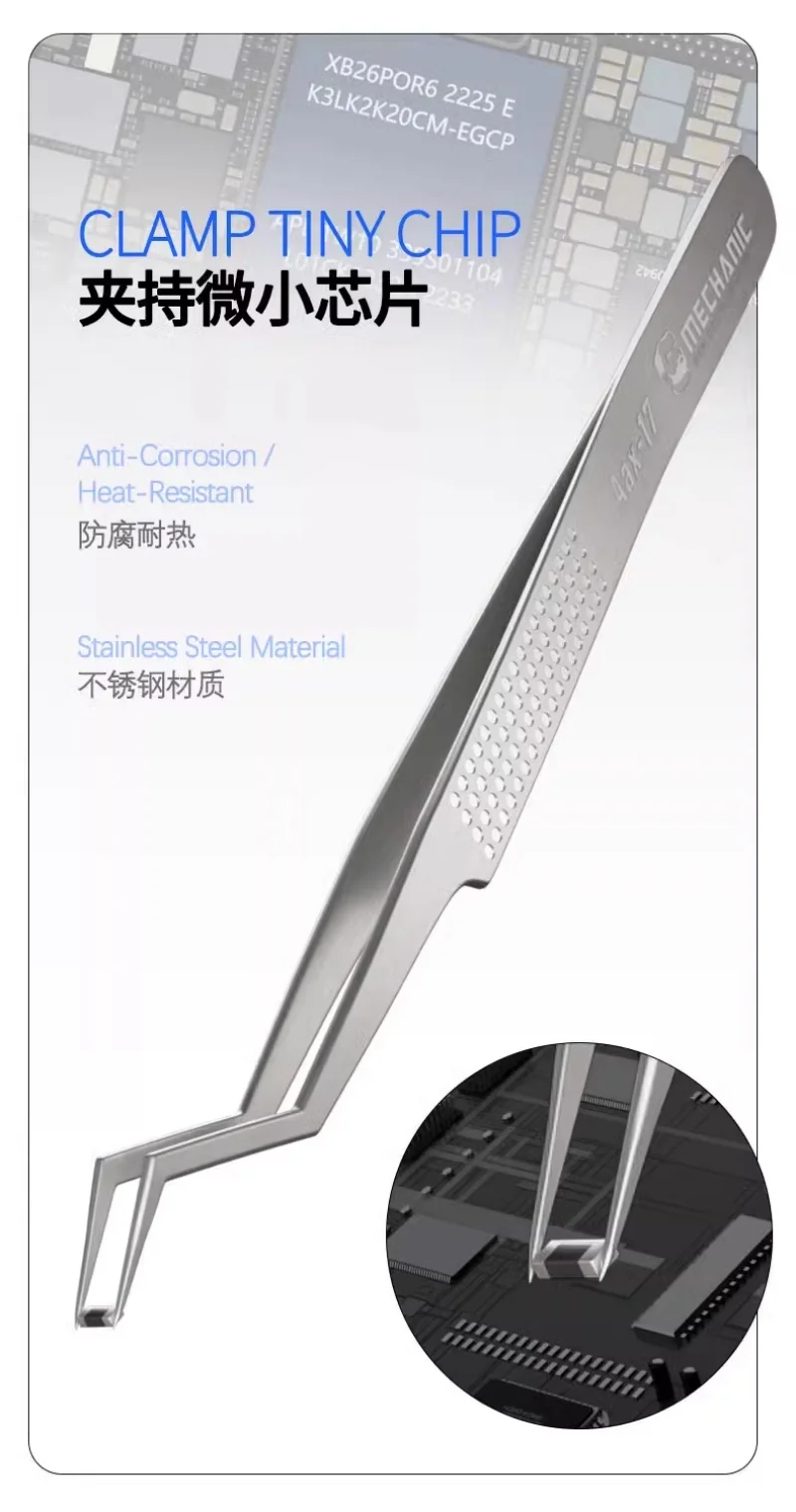 Pinzas mecánicas de posicionamiento de estaño Aax-17 para una sujeción precisa de alambre de estaño, antideslizantes y resistentes al desgaste, fabricadas en acero inoxidable