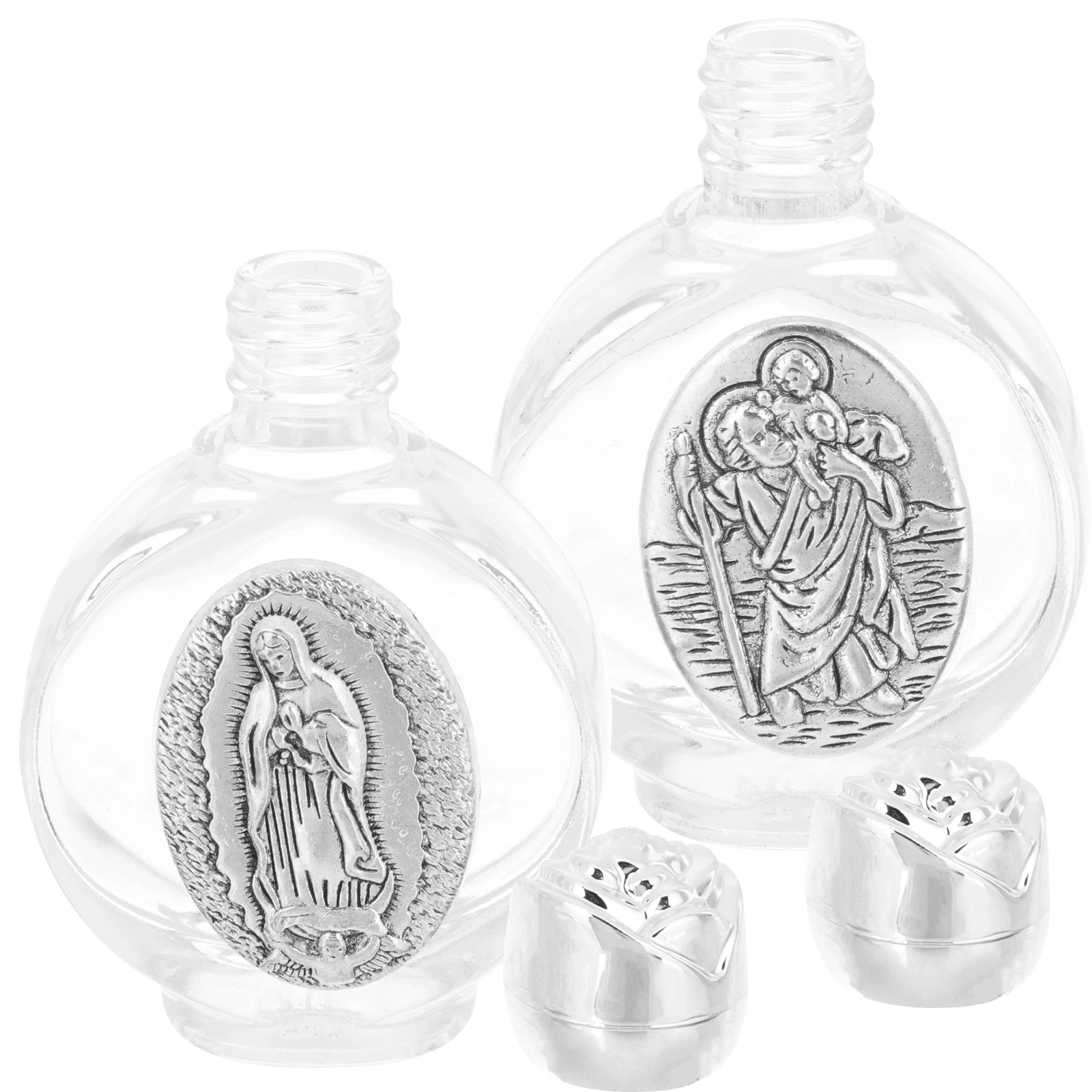 

2 Pcs Metal Water Bottle Holy Glass Catholic Baptism Bottles Dispenser Empty Christian for Storing Travel Decorations