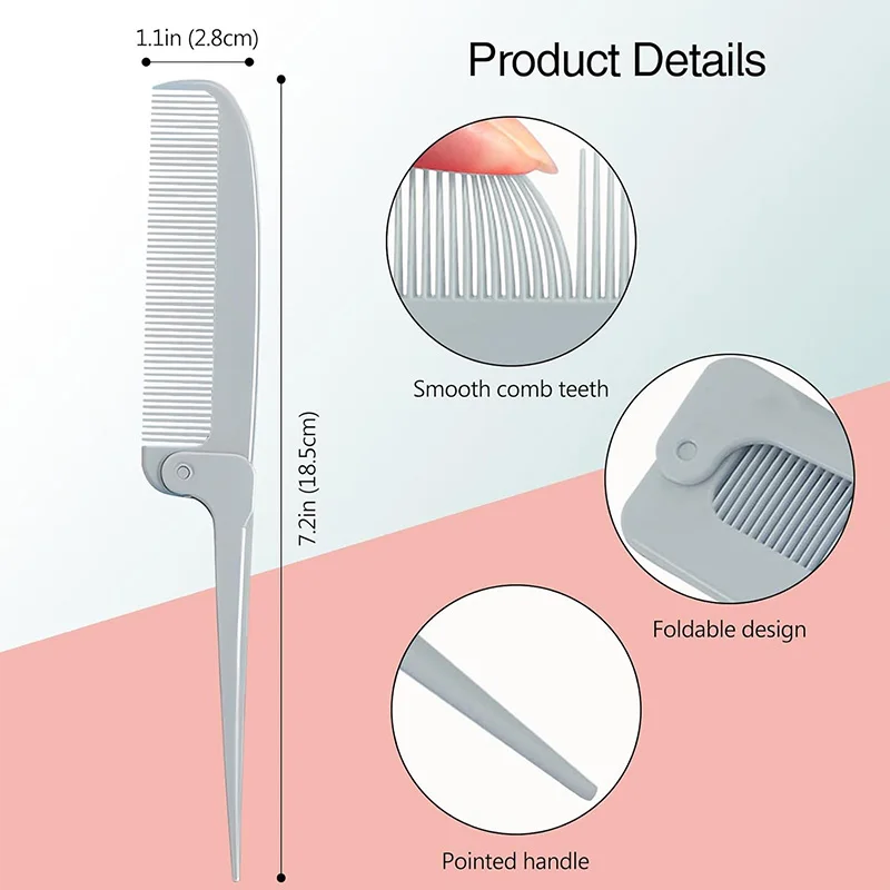 3Color Portable Minimalist Folding Tail comb, Mini and Compact Portable Home Hair Styling Tool,Special for real hair wigs