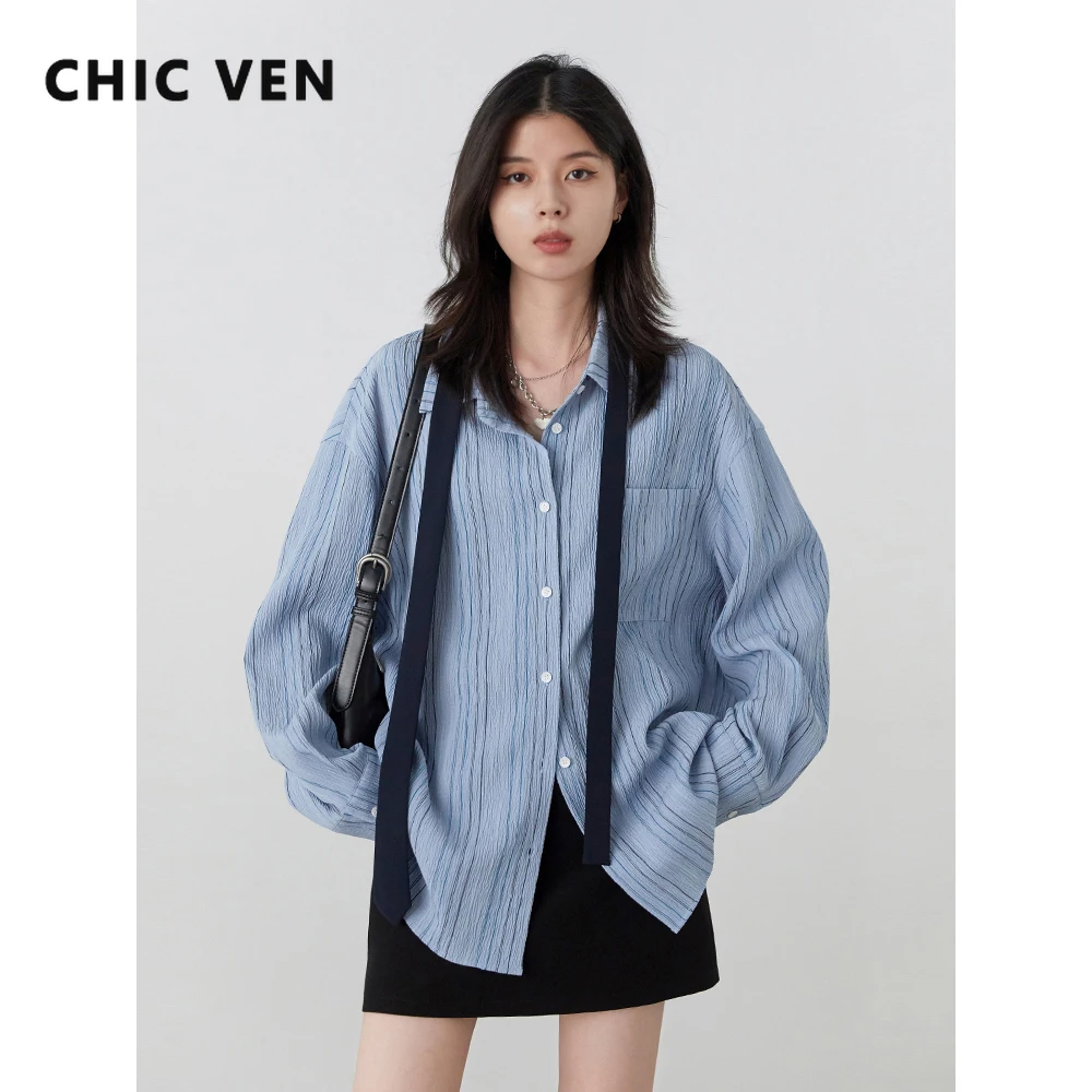 

CHIC VEN Women Shirts Korean Casual Loose Detachable Lace Up Strip Blouses Fashion Female Clothing Spring Autumn 2025 New