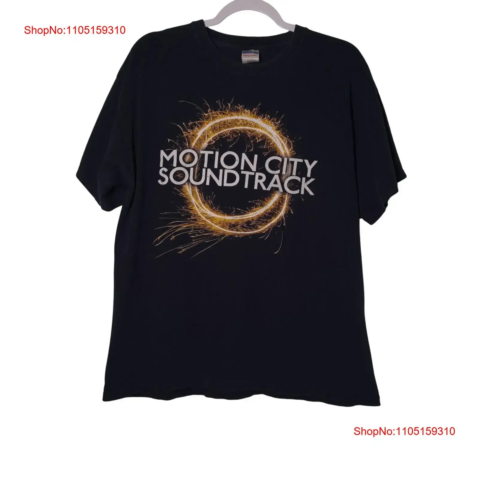 Camiseta usada con círculos de pista sonora Motion City FADING L negro Emo vintage lavado homme transpirable Top para uso diario moda