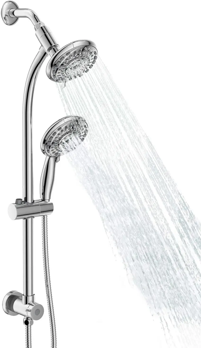 

27.5" Drill-Free Stainless Steel Slide Bar with 5-Setting Handheld Shower and Rain Combo, Polished Chrome