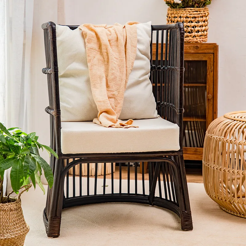 

Rattan armchair Household bamboo back chair Single woven new Chinese solid wood three-piece Zen tea chair