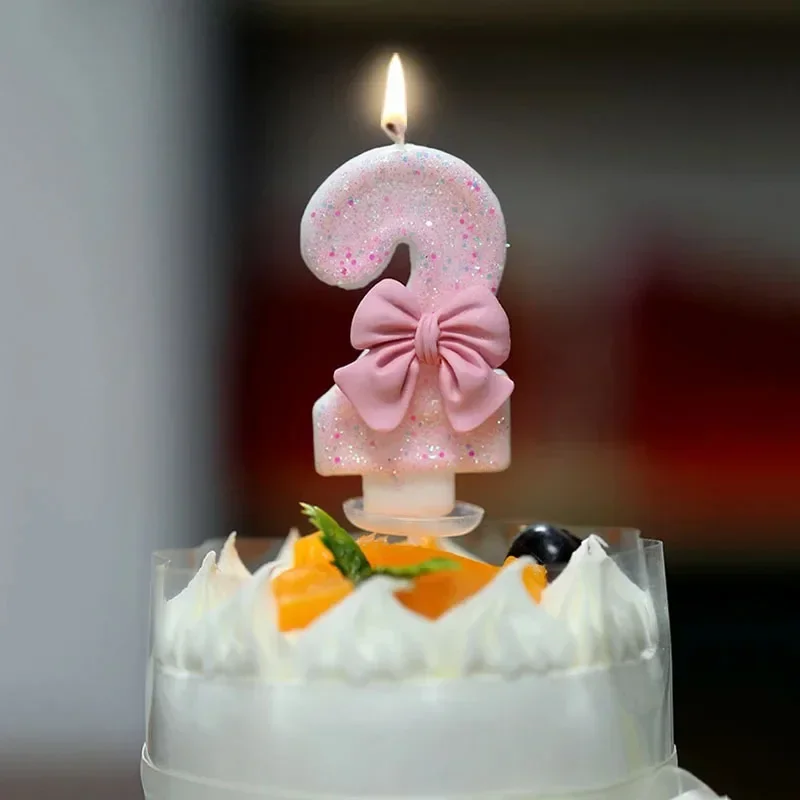 Cute Pink Bow 3D Number Cake Candles for Birthday Party Decorations Birthday Decoration  Cake Decorating Tools