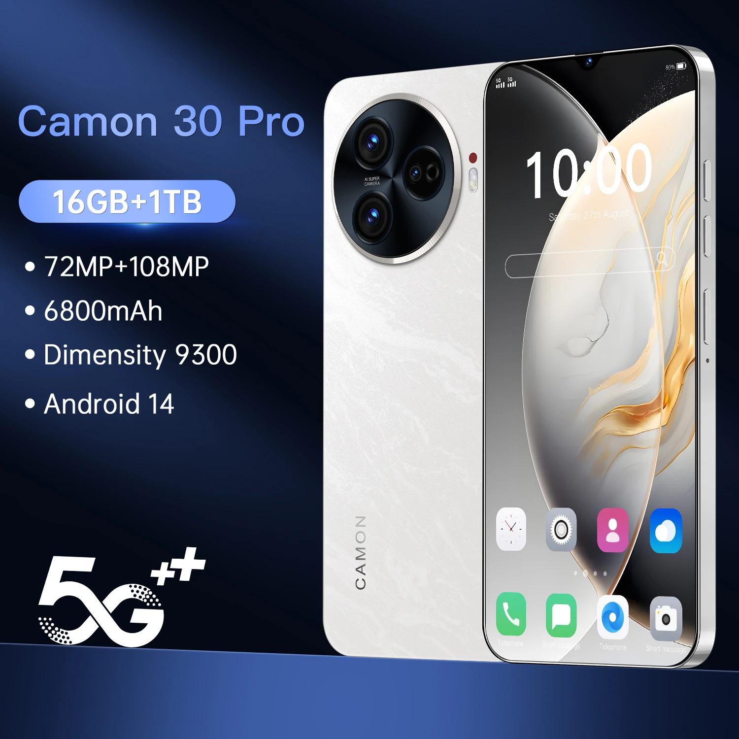 Global Version Camon 30 Pro Smartphone 5G 6.8inch 16G+1TB Dual SIM Cell phone Android14 .0 Mobile Phone 6800mAh