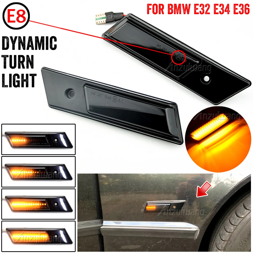 2PCS For BMW E30 E32 E34 E36 Led Light 1990-1996 M3 M5 3 5 7 Series Turn Signal Side Marker Lamp  LED Flashing Sequential Dynami