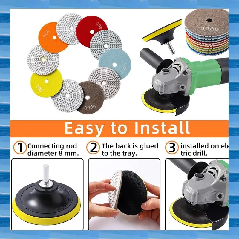 

AT53 13Pcs Diamond Polishing Pads Set,50-8000 Grit Pads,Wet/Dry Polish Kit With Backer Pad For Drill Grinder Rock Polisher