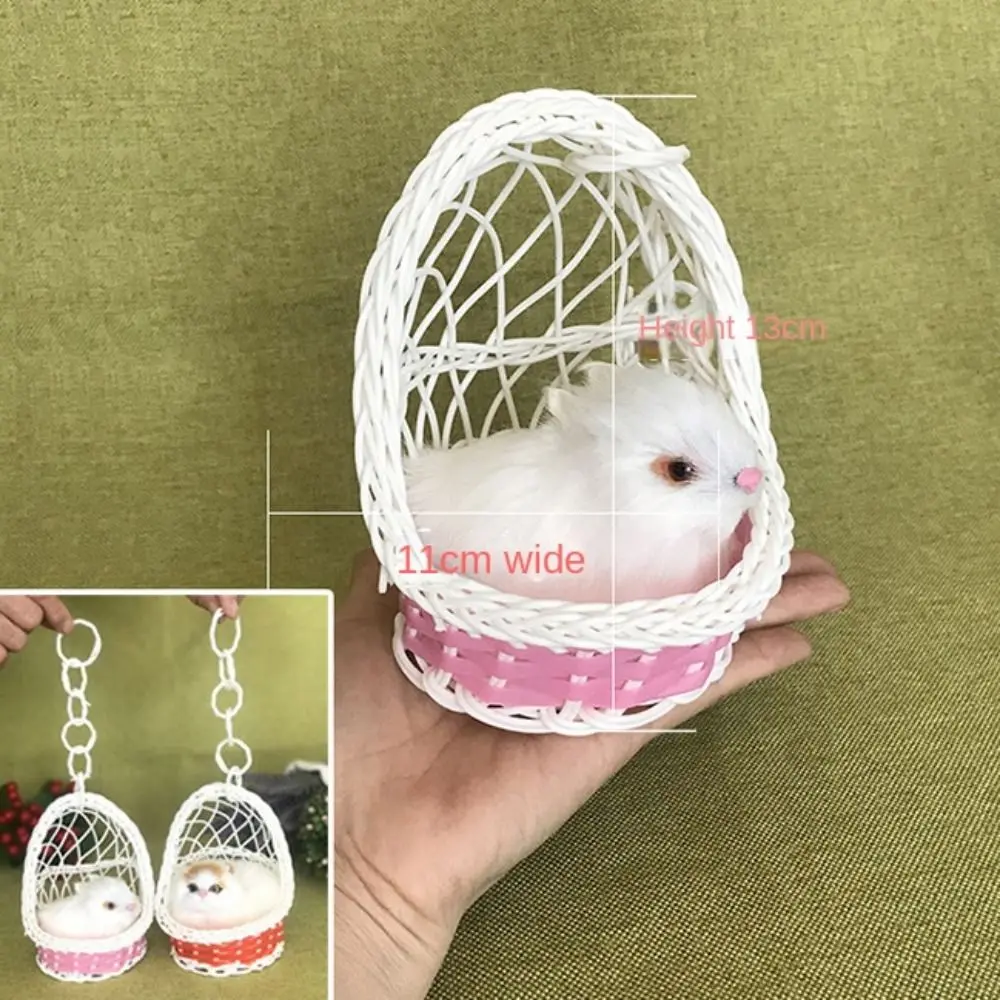 With Hanging Basket Simulation Rabbits Toy Model Figurines Simulation Cat Doll Fur Animal Lifelike Plush Sleeping Cats Toy