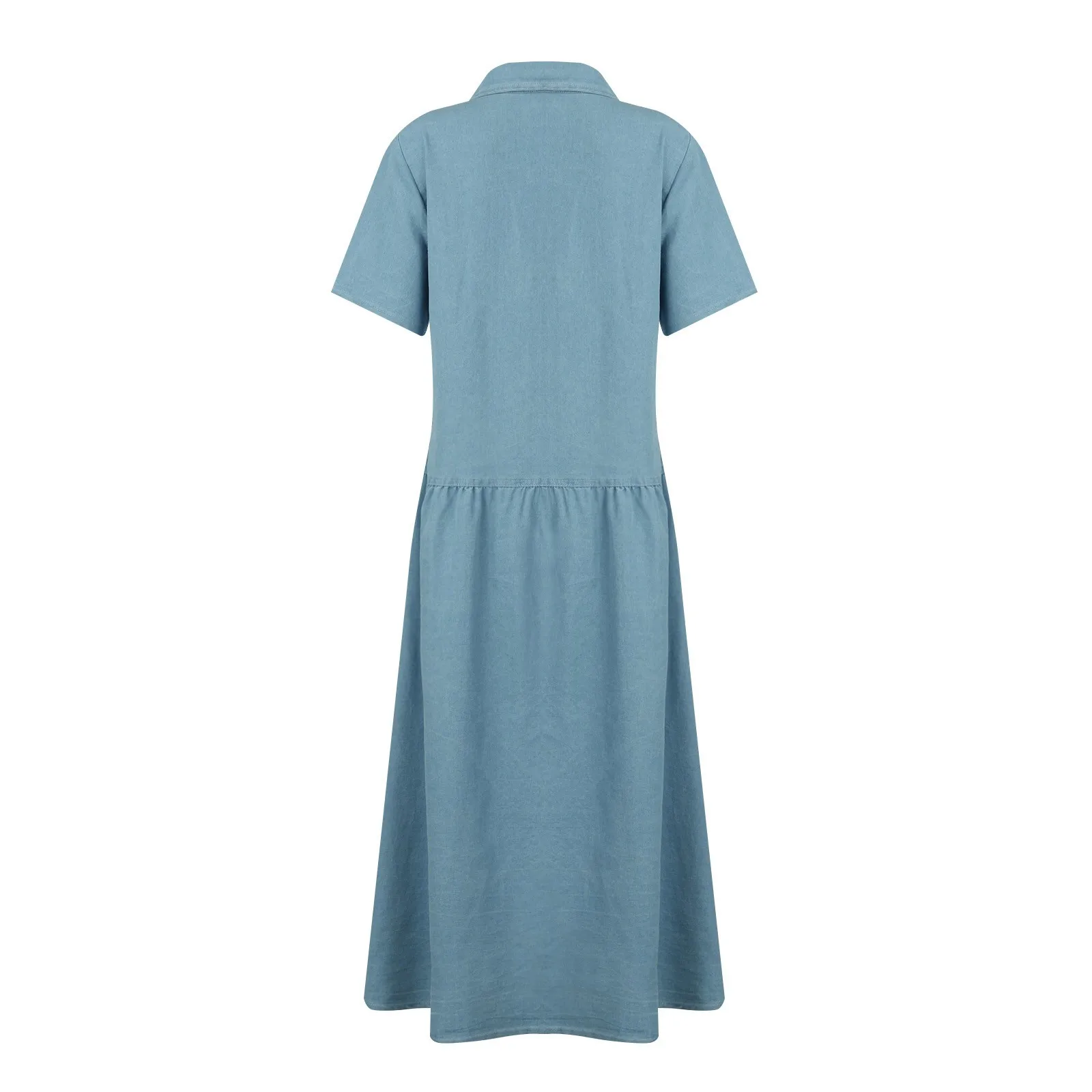 Summer Women\'S Elegant Denim Dress Spring Standing Neck Single Breasted Robe Retro Street Style Women\'S Casual Loose Dress