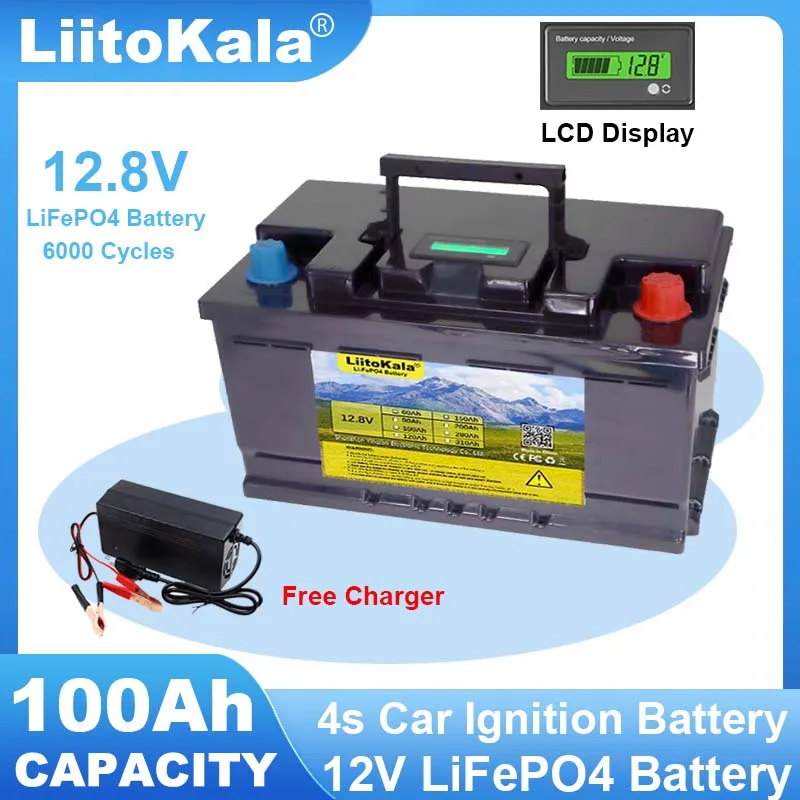 LiitoKala 12V/12.8v 100AH LiFePO4 batteria 4string BMS Max 300A 6000 cicli per auto accendino Inverter batterie Tax Free