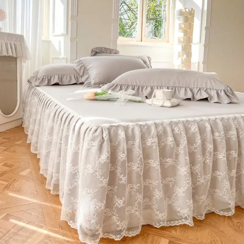 White Lace Bed Sheet Skirt Queen/King Size Bed Cover Solid Color Plain Bedspreads For Double Bed(pillowcase need order)