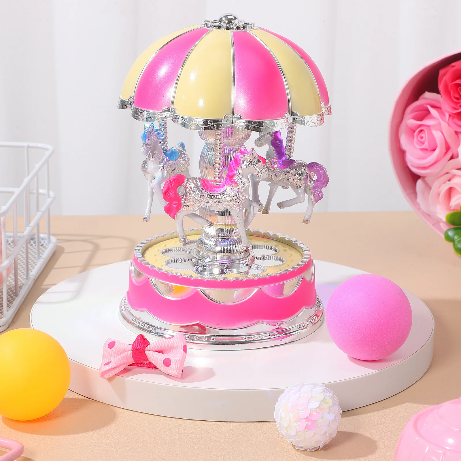 

Luminous Carousel Music Box with Rotating Base Romantic LED Lighting Decoration Luxury Musical Box for Home Office