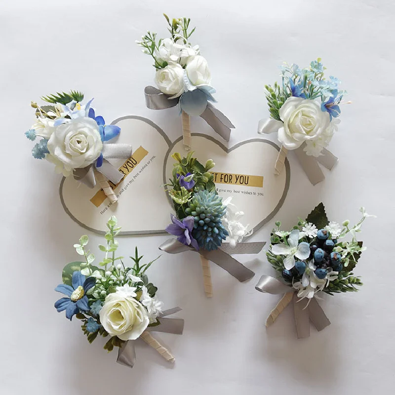 Bouton niere und Handgelenk Corsage westlichen Stil Wald Stil Gäste Bankett Party Hochzeit liefert frisch weiß blau 121