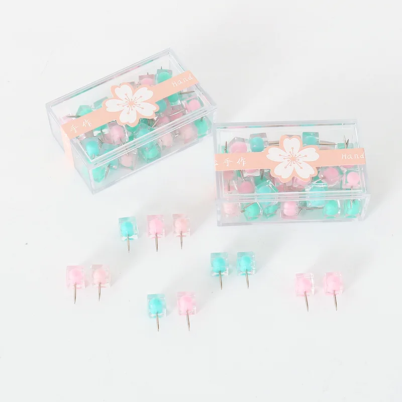 

40Pcs/box Candy Color Thumb Tack Square Plastic Thumbtack for Photo Wall Soft Board Wood Cork Board Office Binding Supplies