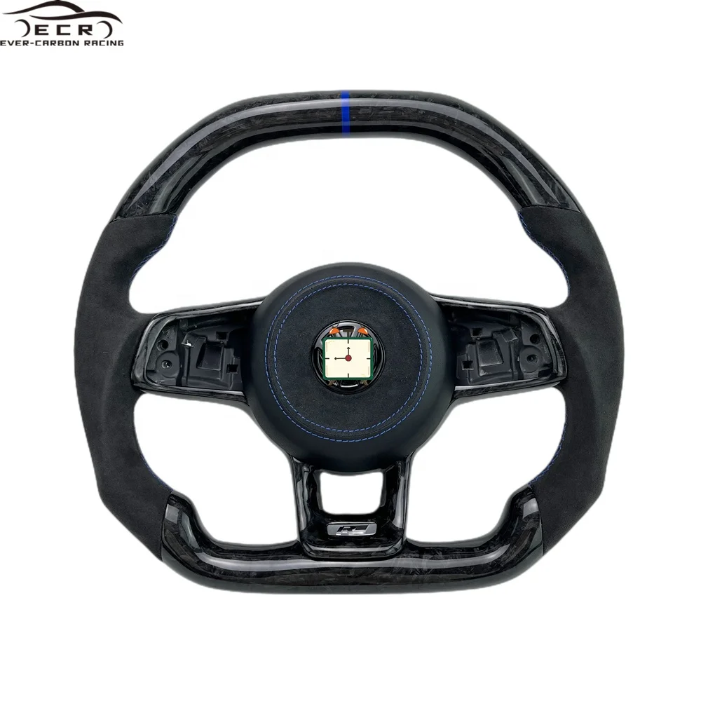 Ever-Carbon Racing ECR Custom Design Flat Bottom Forged Carbon Fiber Steering Wheel for VWGolf Cart Steering Wheel