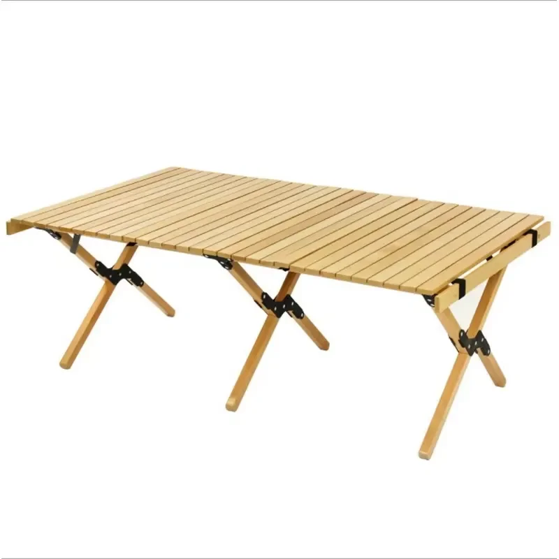 Portable Folding Camping Table Solid Wood Egg Roll Design for Outdoor Picnic BBQ Patio Furniture Car Travel Large Size Chair