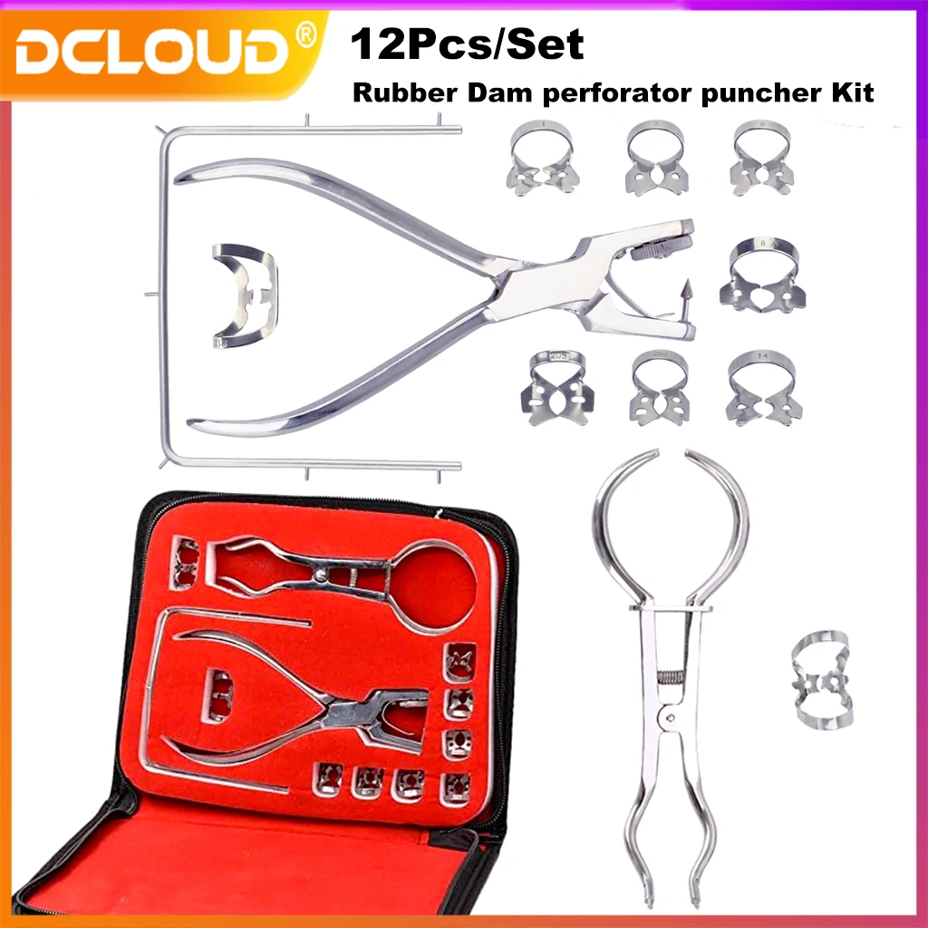 

12Pcs/Set Dental Dam Perforator Kit Dam Hole Puncher Pliers Teeth Care Dentist Rubber Dam Puncher Lab Orthodontic Tools Material