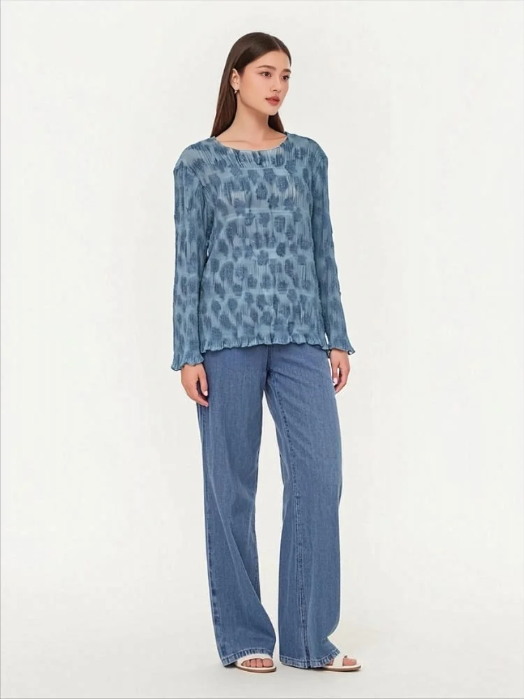 

Miyake Fold 2025 Autumn Spring New High End Fold Hook Flower Comfortable and Casual Pleated Fashion Versatile Top Bottom Shirt