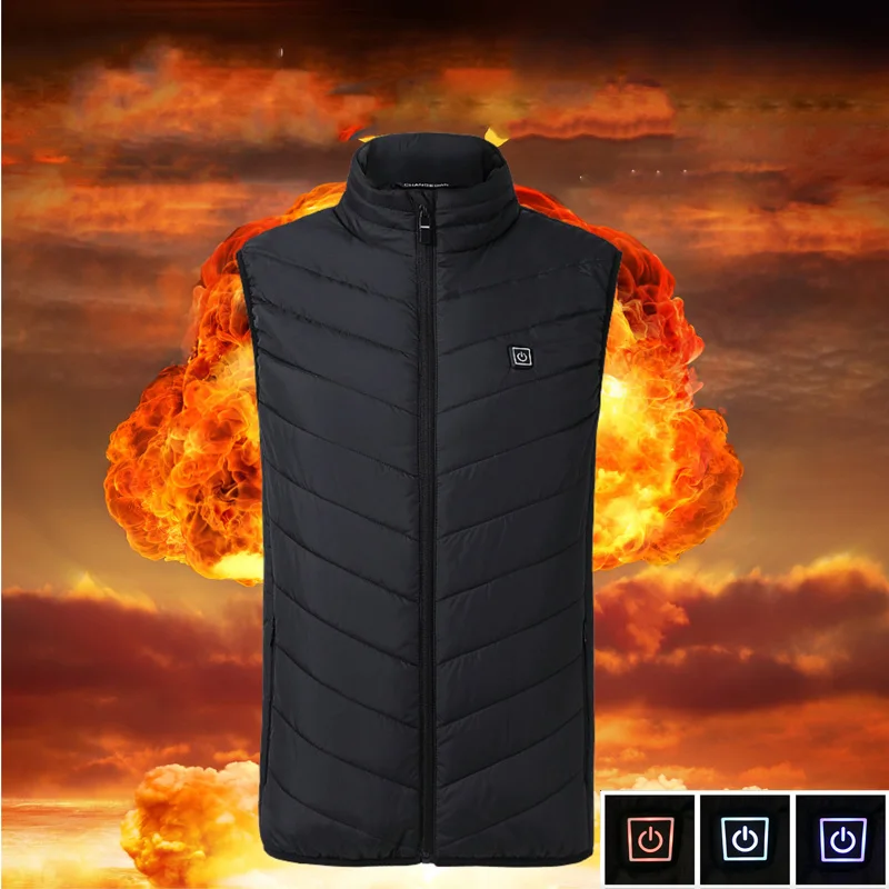 USB Infrared 4/8/9 Single Heating Areas Jacket Men Winter Electric Heated Vest Waistcoat For Sports Hiking Oversized