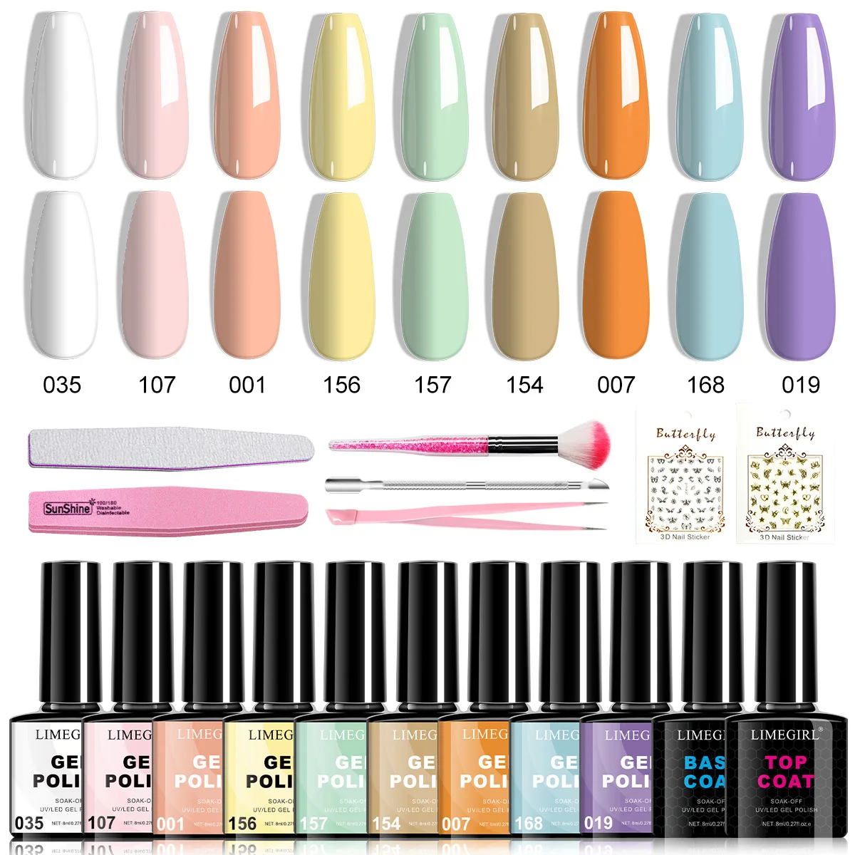 

LIMEGIRL 18 шт. набор гель-лаков для ногтей 8 мл Macaron Color UV Soaked Gel Varn лак для ногтей с наклейками для ногтей Набор маникюрных инструментов