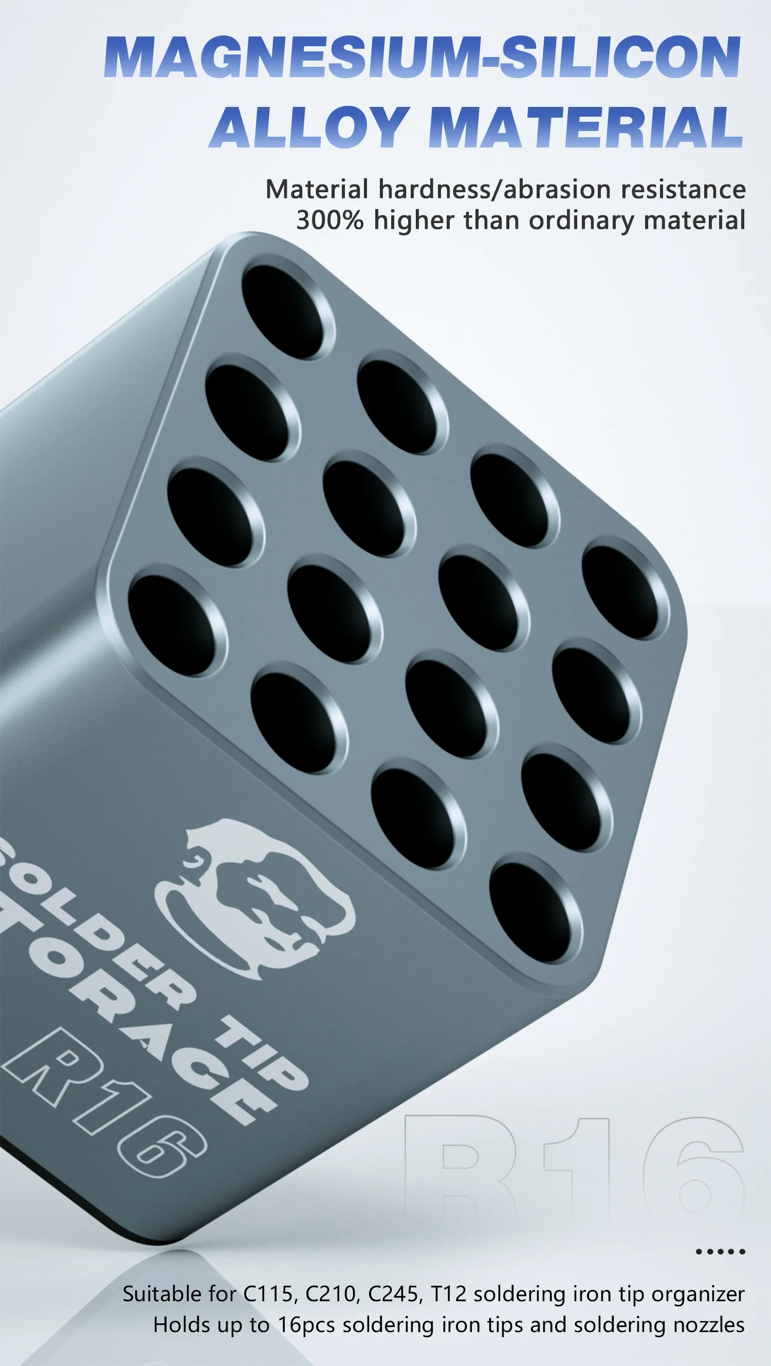 ميكانيكي R16 16 حفرة سبيكة لحام نصائح صندوق تخزين ل C115 C210 C245 T12 التدفئة الأساسية المنظم الهاتف أداة إصلاح حامل #5