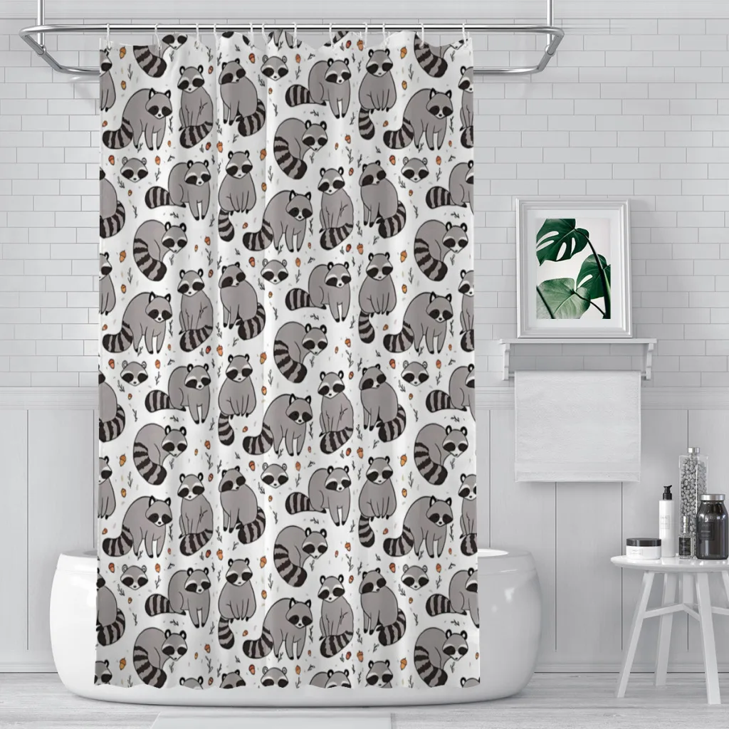 Illustration Bathroom Shower Curtains Raccoon Waterproof Partition Unique Home Decor Bathroom Accessories