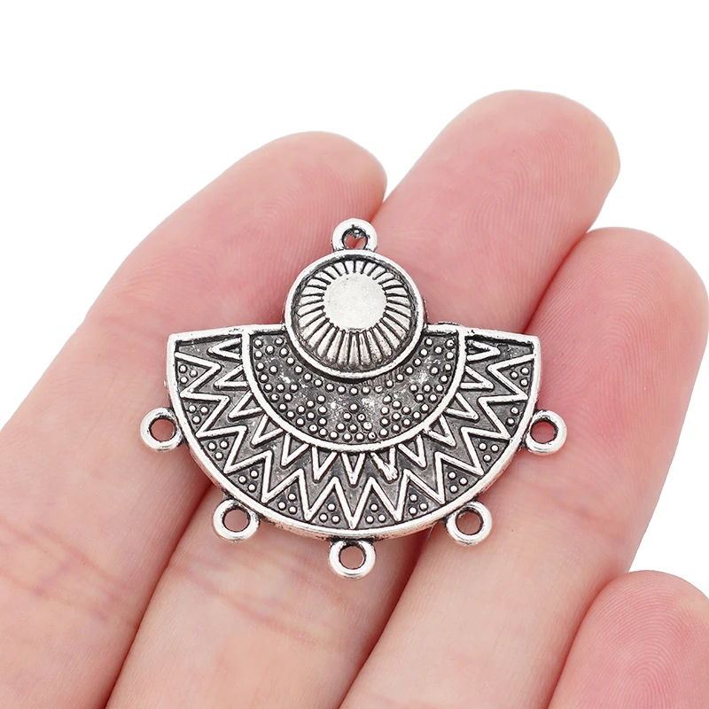 5 x Tibetan Silver Boho Ethnic Half Circle Chandelier Connectors Charms Pendants for Necklace Earring Jewelry Making Accessories