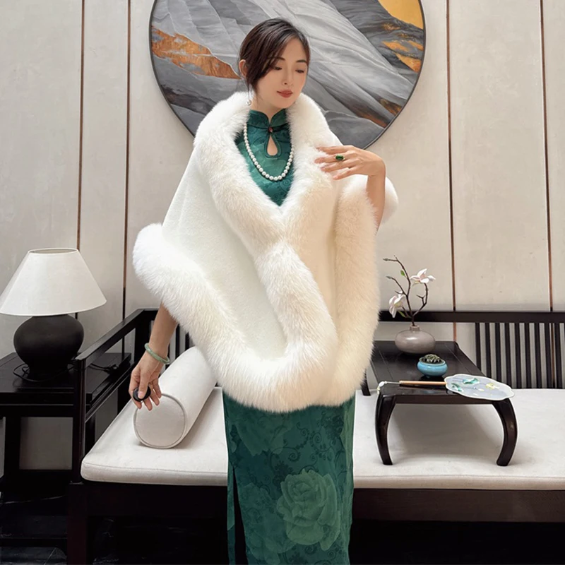 

Women Autumn Cashmere Wool Shawl With Real Fox Fur Stripe Fashion Female Genuine Fur Wrap