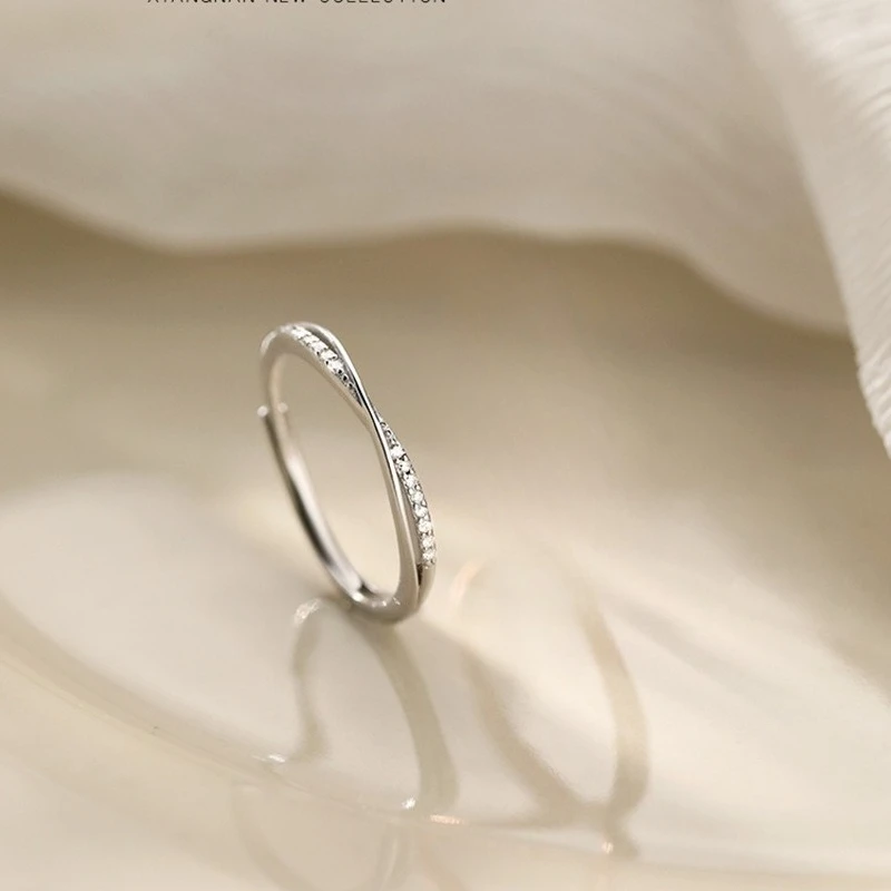 Temperament 925 Sterling Silver Adjustable Thin Zircon Cross-winding Ring for Women Girls Line Ring Jewelry Accessories Gifts