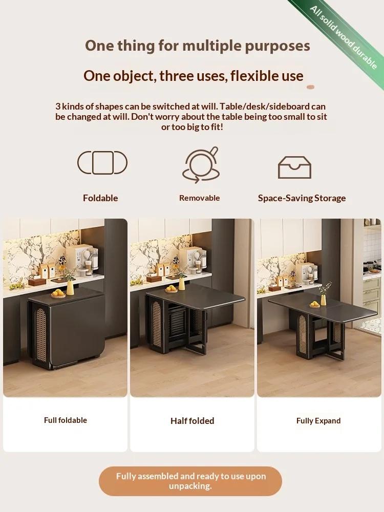 Sintered Stone Wood Extendable Dining Table Storage Home Table Simple Sturdy Living Room Furniture Easy Safe Reliable Daily Dini