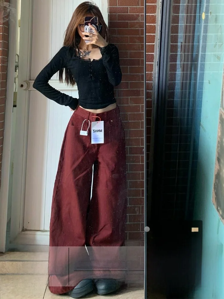 

Джинсы женские с высокой талией, широкие, осенне-зимние, новые, в американском стиле, свободного кроя, прямые, в пол, до щиколотки