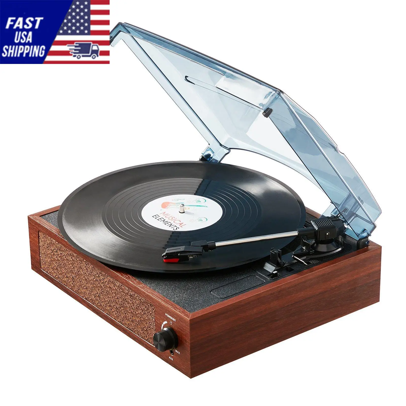 Vinyl Record Player, 3-Speed, Belt Driven Turntable Player with Built-in 10W Stereo Speakers Magnetic Cartridge, Support 3